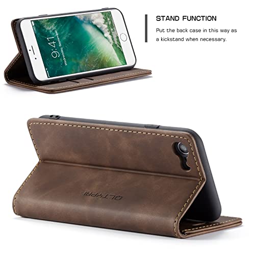 Étui portefeuille iPhone SE 2022 en cuir vintage marron avec fente carte