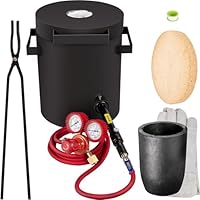 VEVOR Propan Schmelzofen 10 KG, Gas Metall Schmelzofen Propan Ton Grafit Tiegel, Edelmetall Schmiedeofen Propan-Regler 0-350 psi, Ofenboden 20 mm, Schmelzzeit 10 min, 2,54 cm Keramikfaser feuerfest