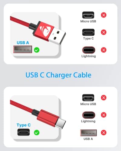 USB C Charger Cable 2M 2Pack Type C Charger Fast Charging 3A Lead Nylon Braided for Samsung Galaxy S22 S21 S20 S10 S9 S8 A12 A20e A40 A51 A70,Huawei P30 P20,Google Pixel 6,Xiaomi,Sony Xperia,Switch