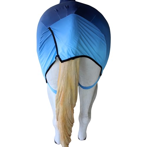 Image of X-Large Challenger Horse Comfort Stretch Sleazy Full Body Sheet with Neck - 4-Way Stretch Spandex Hood, Seamless Face Design - Blue Ombre 521MW14