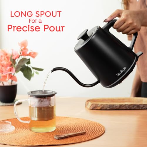 Image of Sipologie Flow Electric Gooseneck Kettle 800ml - 1200W Fast Heating, Premium SUS304 Stainless Steel Body, Matte Finish, Long Spout for Precision Pouring,Pourover Coffee and Loose Leaf Tea Maker