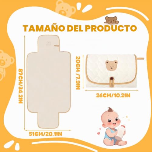 Miniatura 2 de Fefod Cambiador Bebé Pañales Portátil, 57 X 87 Cm Reutilizable Alfombrilla De Cambio Para Bebés Con Bolsillos, Fácil De Limpiar Cambiador Bebé Viaje Plegable Para Niños Y Niñas Patrón De Oso