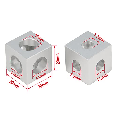Yeebyee 2020 Aluminium-Würfel-Eckwinkel mit M5x14mm Schrauben für 6mm Schlitz 2020 Serie Aluminium-Strangpressprofil (Silber-Würfel-Ecke)