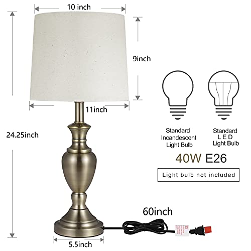 Tpamswo Retro Traditional Table Lamps Set Of 2, Bronze Metal 24.25" Bedside Lamp, For Bedroom Living Room Home Office Desk Nightstand Table Lamp #TOP1