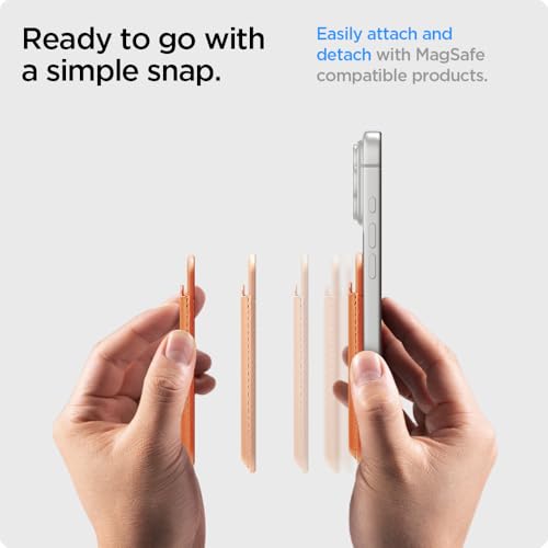 Image of Spigen for MagSafe Wallet, Holds 3 Cards, MagFit Compatible with iPhone 17 /16 /15 /14 /13 /12 Models, Pixel 10 Series, MagSafe-Cases, Pixelsnap and More, Card Holder - PU Metalic Orange (3-Cards)
