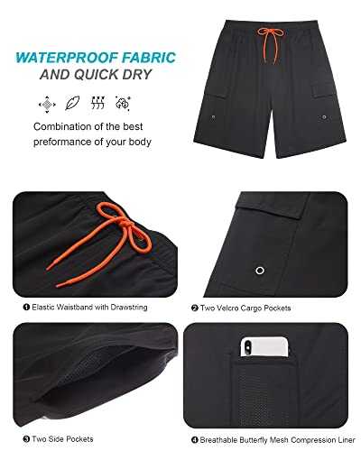 SILKWORLD Men's Swim Trunks with Compression Liner Quick Dry Bathing Suits 9 Inch Swimming Shorts with Cargo Pockets 5