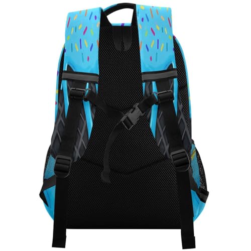 Image of Blue Black Ice Cream Cute Backpacks with Chest Strap,Lightweight Bookbags 17 Inch, Casual Daypack Bags