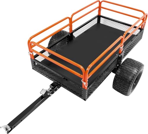 KUAFU Heavy Duty ATV/UTV Trailer Dump Cart Universal 1500LBS Load Tow Behind Utility Cart for Lawn Mower, Tractor, Garden W/Removable Sides Utility Cargo Trailer Dump -2 Packages