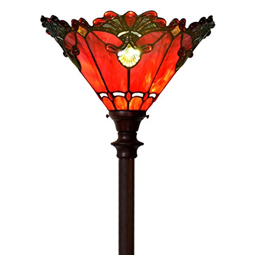 Bieye L30682 Lampadaire torchère en verre teinté de style baroque de style Tiffany avec socle en métal pour abat-jour à la main de 13 pouces de largeur...