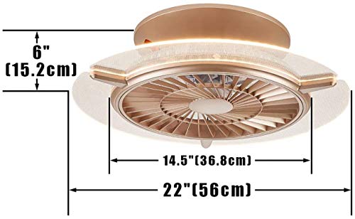 Image of Ceiling Fan with Light,22 inches LED Remote Control 3-Color Lighting 3 Wind speeds Enclosed Blade Metal Shell Smart Timing Fan, Low Profile Flush Mount Ceiling Light, Bedroom,Gold,Round