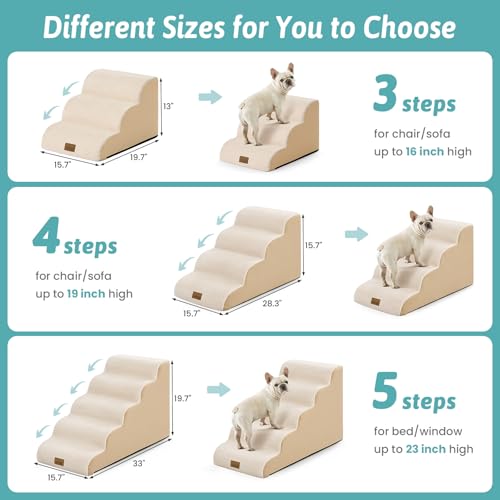 Image of COZY KISS Dog Stairs for Small Dogs, 3 Step Pet Stairs for Beds & Couches