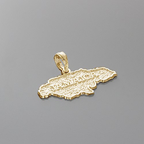 Million Charms 14K Yellow Gold Travel Charm Necklace Pendant With Chain, Jamaica Map, Textured #TOP2