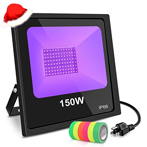 KUKUPPO 150W Black Light, UV Led Black Lights for Glow Party Stage Lighting, Dance Party, Body Paint, Aquarium, Fluorescent Poster, Neon Glow, with Plug and Fluorisent Tape, IP66 Waterproof