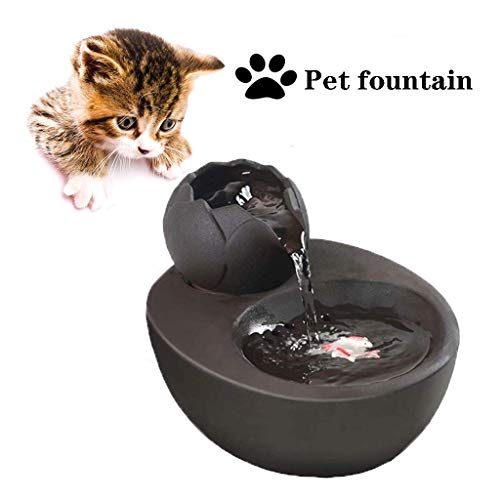 Water Fountain for Cats, Lotus Ceramic Water Dispensers, Pet Automatic Water Bowls, Anti-slip and Prevent Dry Burning (Color : Brown)