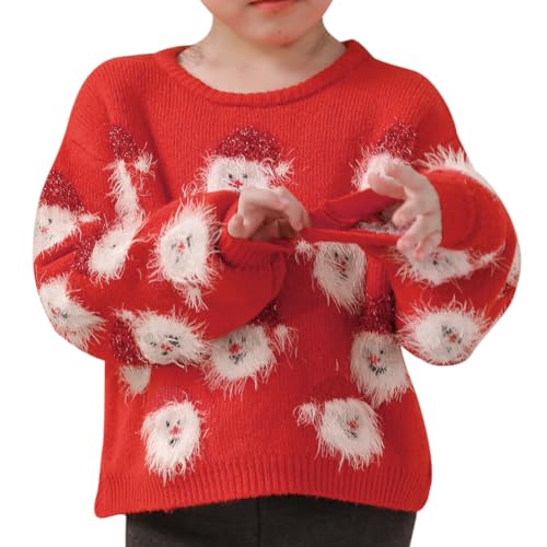Christmas Sweater Toddler Girl Family Matching Christmas Sweaters Santa Claus Sweater Long Sleeve Knit Tops for Fall Winter Xmas Holiday Clothes Mommy and Me Sweater Red Kids 4-5 Years