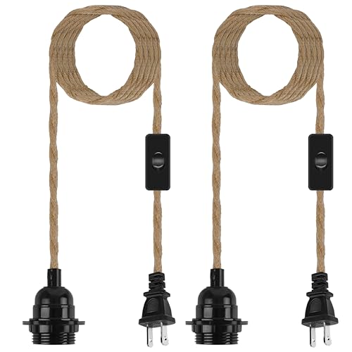 Zarnicy Plug in Hanging Light Cord Kit - 16Ft Pendant Hemp Rope E26 E27 Lamp Socket Lantern Bulb...
