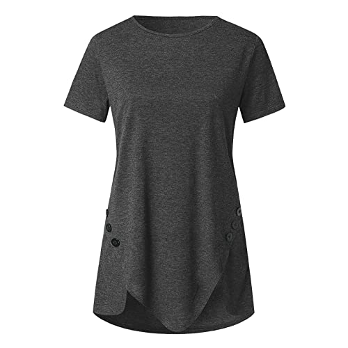 Blusas y Camisa Camisetas Larga para Mujer Manga Corta con Estampado Suelta Cuello Redondo, Moda Informal Básico Elegantes Cómoda Camiseta Interior Verano Tops Tallas Grandes(F Gris oscuro,5XL)