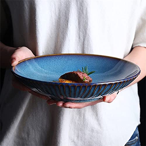 ERoomQ Pasta Bowls Large Fruit Salad Soup Noodle Ramen Bowl Creative Steak Pasta Deep Plate Mixing Serving Bowl Ceramic Tableware Oven Microwave Safe 9 Inches Salad,