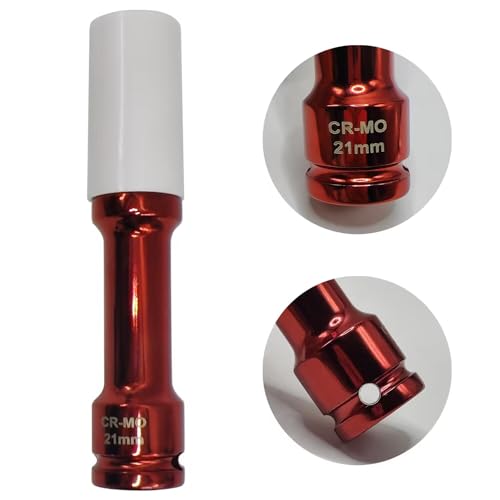 Image of 21mm 1 /2 inch Extra-Long Wheel Protector Impact Socket, Lug Nut Removal | 6 Point, Non-Marring, Thin Wall, Deep Socket, Wheel Protector, Protective Socket, Color-Coded, Cr-Mo Steel, Hand Repair Tool