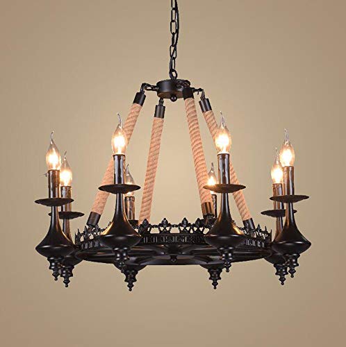 Xiao Fan * Lámpara Colgante de luz Vintage Retro Loft Industrial Air lámpara de Vela de Hierro sisal Luces 8 luz 83 * 70 cm Restaurante decoración
