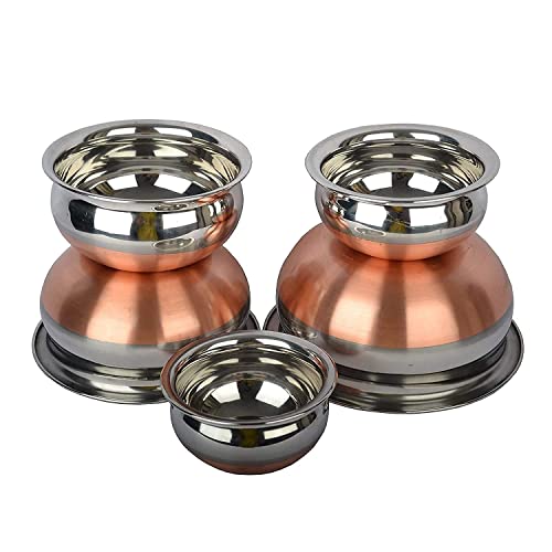 Image of Stainless Steel Copper Bottom Kitchen Serving, Cooking Bowl | Biryani Handi | Handi Set 5-Pieces