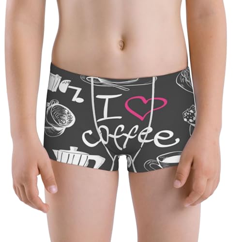 Boys' Cotton Boxer Brief Soft Underwear-I Love Coffee