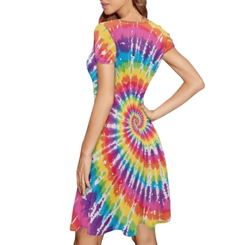 Image of AFPANQZ Womens Casual Summer Lightweight Vintage Dress Short Sleeve Midi Dress Knee-Long Luxury Formal Dress