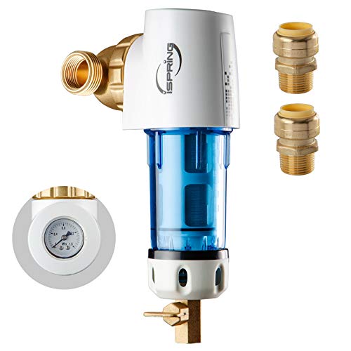 Image of iSpring WSP50GR+ACPF12MPT12x2 Reusable Spin Down Sediment Water Filter, 50 Micron, White