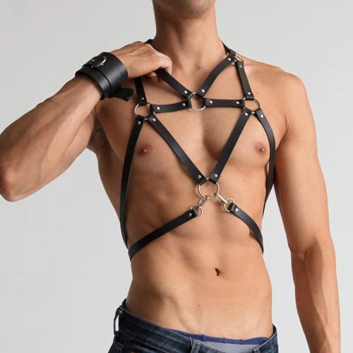 Peitoral Masculino Harness Em Couro Preto Sado Fetiche Leather
