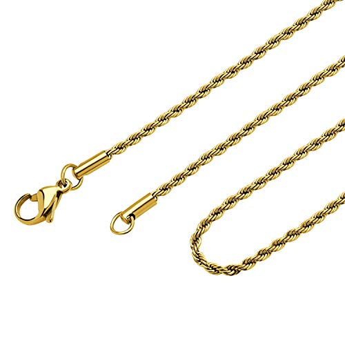 555Jewelry Stainless Steel Metal Unisex Women Men Classic Solid Hypoallergenic Braided Twisted Thin Singapore Rope Chain Link Lobster Claw Fashion Accessory Jewelry Necklace, Yellow Gold 24 Inch #TOP9
