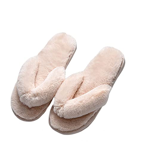 HANDKEI Pantoufles en peluche douces et confortables d'hiver pour femmes tongs antidérapantes pour la maison pantoufles pantoufles en fourrure (36/37 EU, blanc-crème, numeric_36) Cover