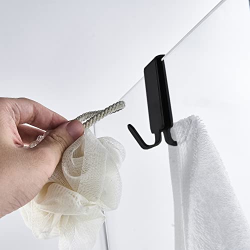 Mokiuer Double Hooks For Glass Shower Door, Towel Hooks Over The Bathroom Glass Wall 0.31-0.39In, Stainless Steel, Matte Black,2 Pack. #TOP6