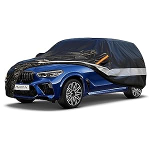 Holthly 10 Layers Car Cover Waterproof All Weather for SUV,100% Waterproof Outdoor Car Covers Rain Snow UV Dust Protection. Custom Fit for BMW X3, Audi Q5, Nissan Rogue, Chevy Equinox,etc