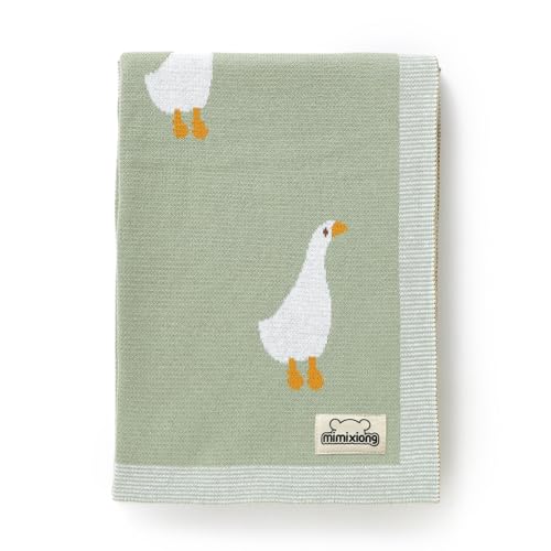 Image of mimixiong Baby Blanket Knit Receiving Boys Girls Blanket Soft Cotton Neutral Blanke for Swaddle Crib Stroller with Cute Sheep (Goose-Sage Green, 30x40 Inch (Pack of 1))