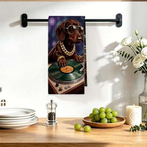 Image of Funny Dachshund Kitchen Towels, Dachshund Gifts Reusable Dish Towels | Waffle Weave Absorbent Hand Cloth Tea Towel for Kitchen Bathroom Decor, Funny Weiner Dog Gifts for Women Friend 24x14 Inch