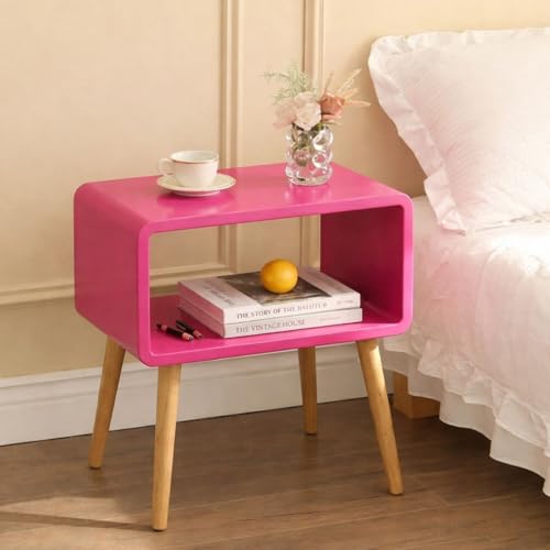 Image of SS Wood Nation Vintage Bookcase Nightstand, Coffee Table, End Table, Bedside Table for Compact Areas, Magazine Stand with Storage, and Living Room /Bedroom (Modern, Blush Pink)