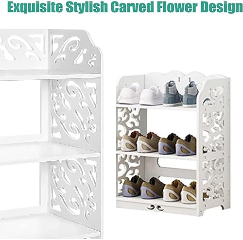 Shoze 3 Tier Shoe Rack 51x23x40cm Small Shoe Storage Organiser Shelf Shoe Stand Bookshelf Space Saving Multifunctional Display Rack for Living (White)