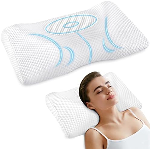 Loucima Cervical Neck Pillows for Pain Relief Sleeping, 2-Way Adjustable Orthopedic Pillow with Ergonomic Hollow Design for Spine Aligning, Memory Foam Contour Bed Pillow for Side Back Stomach Sleeper