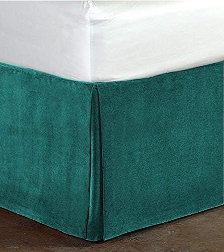 Queen Size Peacock Green Color Luxurious Velvet Bedskirt Soft and Easy Care 12 Inch Drop Length(60"x80")