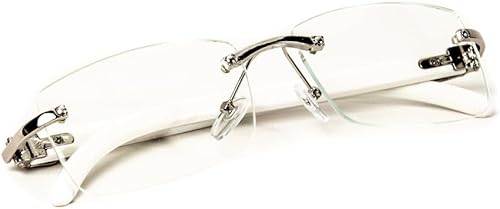 Miniatura 5 de Retro Vintage Blanco Brazo de Madera Estilo Moderna Diseñador Lente Transparente Sin Montura para Hombres Mujeres Rectangular Plata Marco Unisex