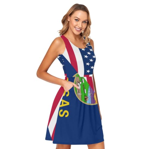 Robe drapeau des États-Unis et du Kansas légère avec poches intégrées