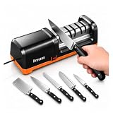 Electric Knife Sharpener 100% Diamond Abrasives, 3 Stages Knife Sharpener | Professional, Precision Angle Guides, Quick Sharpening/Polishing for Kitchen Knives, Non-Slip Base, Magnetic Dust Collector