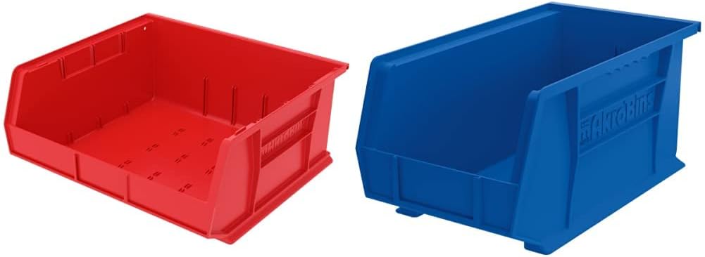Akro-Mils Plastic Storage Bins Bundle - Red (30250) and Blue (30240)