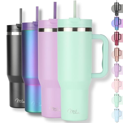 Milu Gobelet thermique 1200ml avec paille & anse, 24h glacé / 12h chaud Tumbler 40oz en acier...