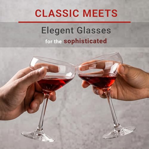 Image of Femora Muse Coupe Cocktail Glass Set of 2-260 ml Clear Stem Glasses for Martini, Champagne, Cosmopolitan & Party Drinks