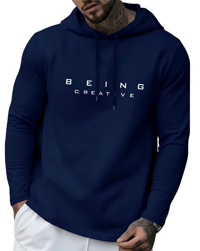 Slim fit Gym Hoodie, Full Sleeve Cotton Blend Hooded T-Shirt