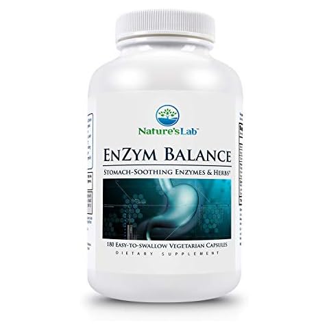 Nature's Lab EnZym Balance - 16 Digestive Enzymes with Aloe, Turmeric, Ginger, Oregano - Ease Gas, Bloating & Constipation* - 180 Capsules (6 Month Supply), ZNLB14414 Cover