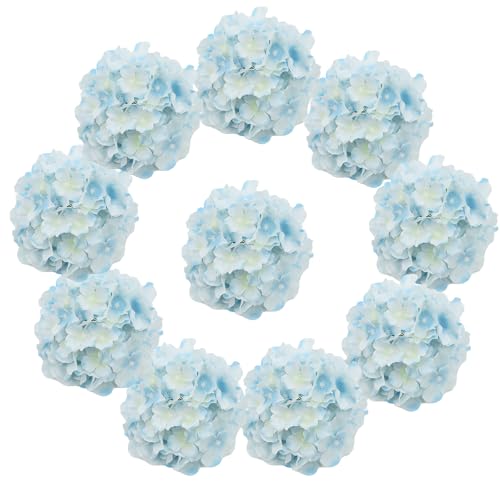10 pcs Hydrangea Artificial Flowers, Silk Artificial Hydrangea Head with Stem Hydrangea for Bridal Wedding Baby Shower Home Party Decoration (Lake Blue) image 8