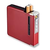 COZYLIFE Automatic Ejection Cigarette Case,Automatic Cigarette Case Dispenser with Electric Arc Lighter & USB Rechargeable, Automatic Cigarette Box Holder with Flameless,Windproof,Moisture-Proof（Red)