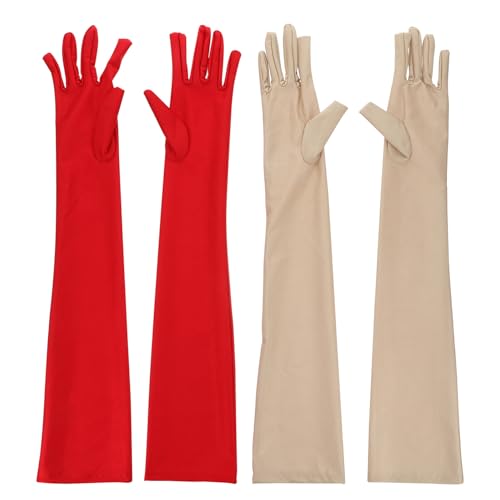 MUELODSIC 2 pares Mangas de Brazo Protección Solar Finas y Transpirables Colores Piel y Rojo Mangas Deportivas para Exteriores con Efecto Refrescante Elásticas y Cómodas para Verano